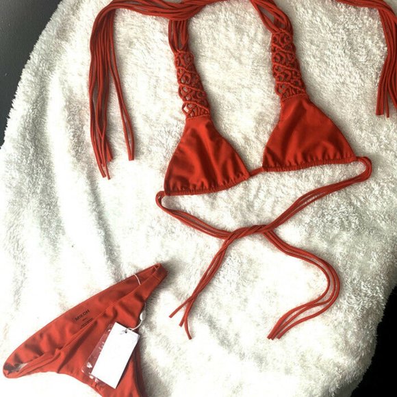 MIKOH Waipahu Triangle Multi String Bikini Swim Top Red Small NWOT - Picture 9 of 12